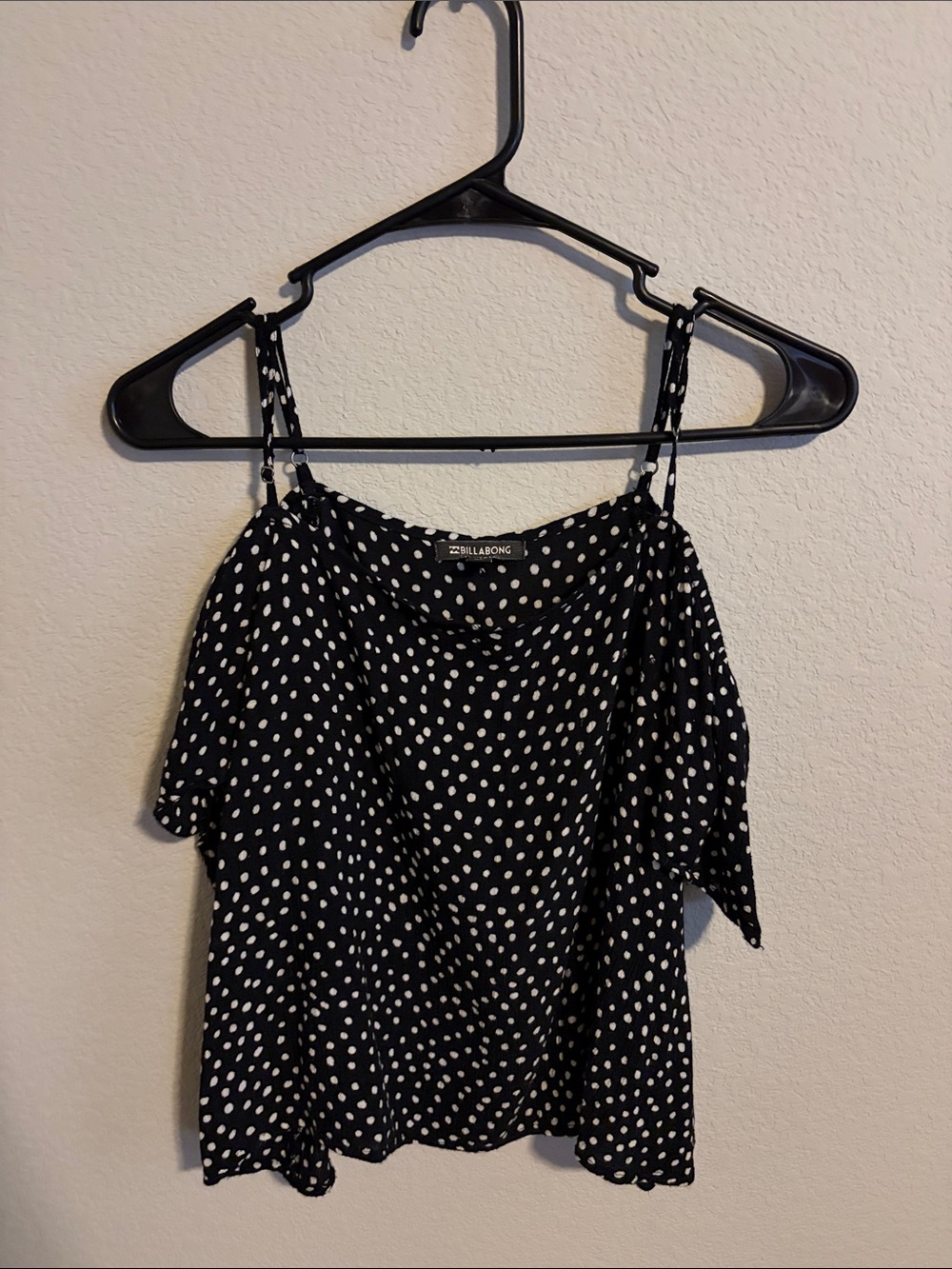 Billabong Black and White Polka Dot Cold-Shoulder Cami